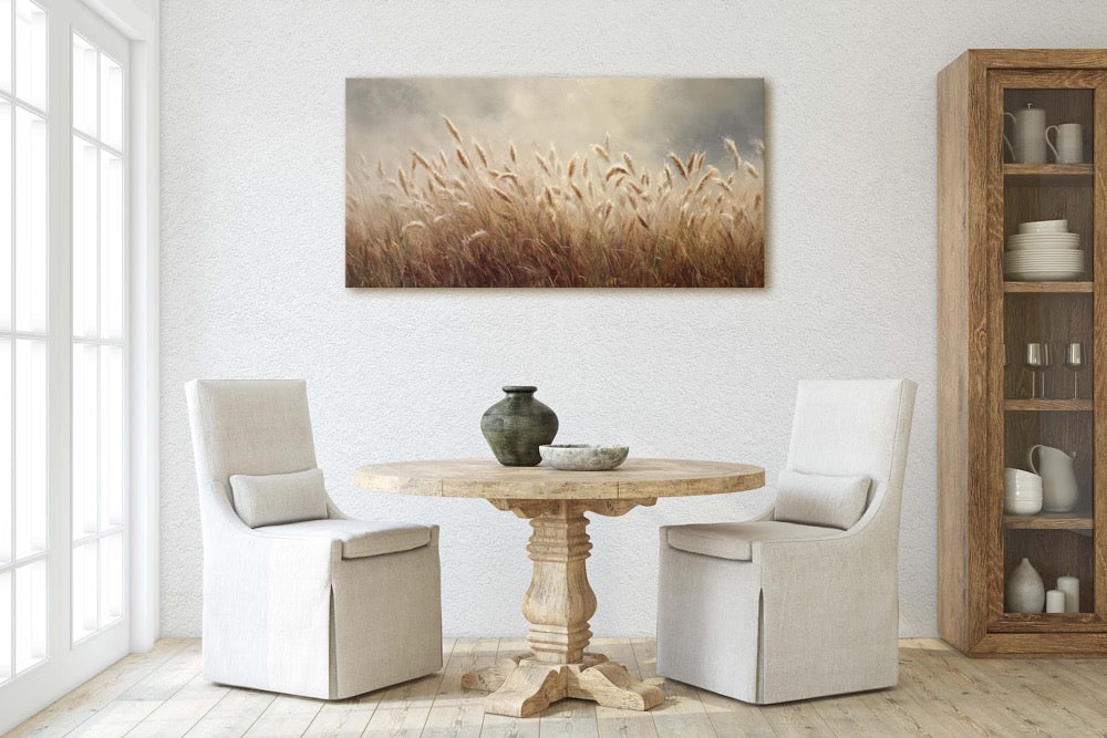 Panoramic Wheat Field Canvas, Soft Neutral Wall Art, Modern Farmhouse Decor, Rustic Landscape Print, Over The Sofa Art