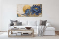 Serene Blue and Gold Lotus Flower Canvas Print, Large Horizontal Wall Art, Asian Inspired Decor, Wabi Sabi Style, Calming Bedroom Art