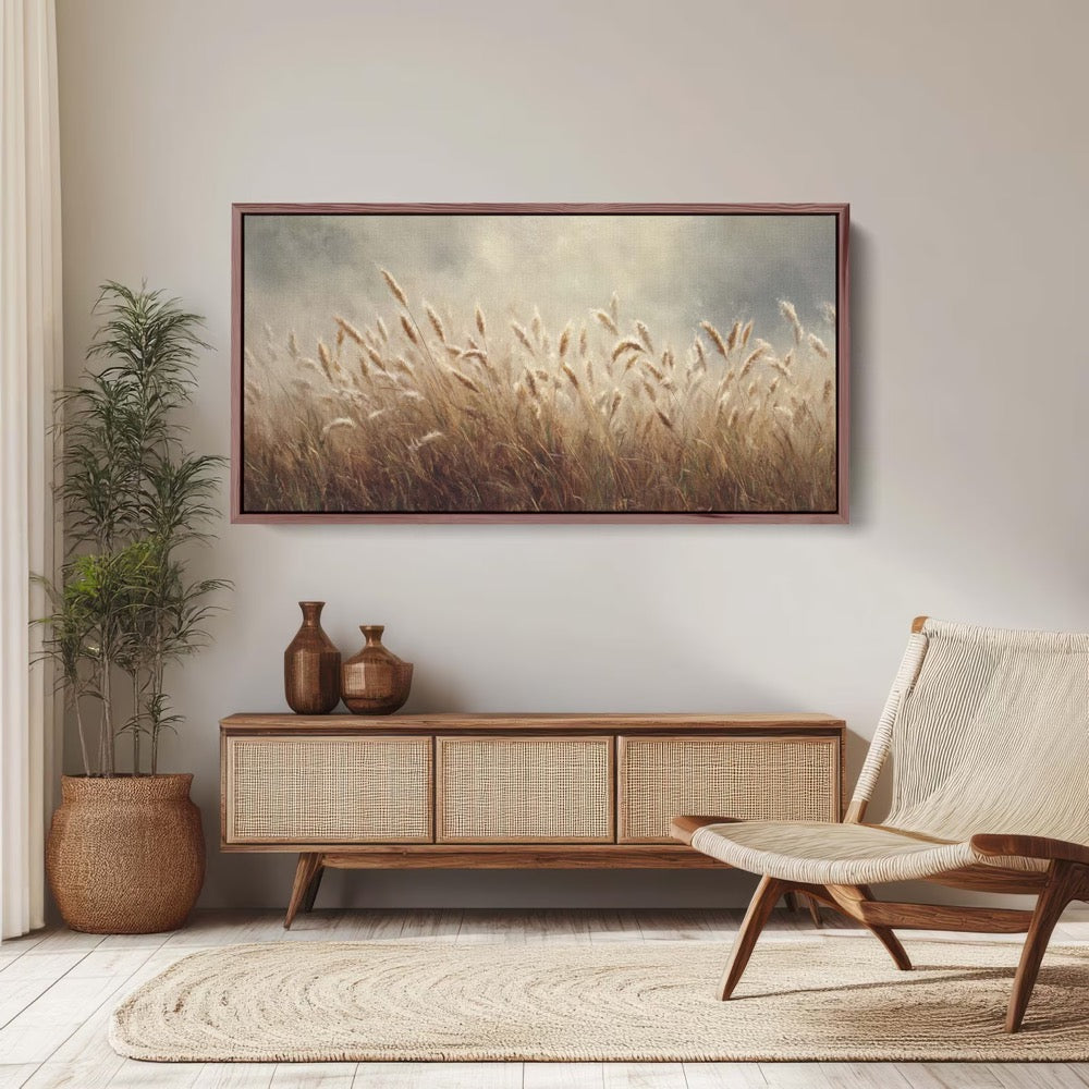Panoramic Wheat Field Canvas, Soft Neutral Wall Art, Modern Farmhouse Decor, Rustic Landscape Print, Over The Sofa Art
