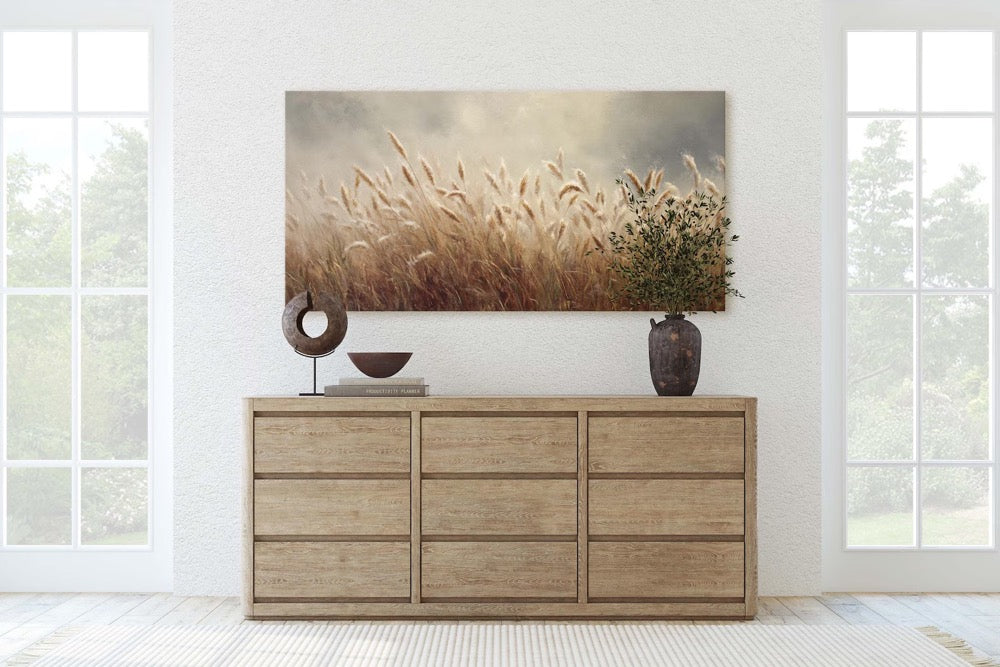 Panoramic Wheat Field Canvas, Soft Neutral Wall Art, Modern Farmhouse Decor, Rustic Landscape Print, Over The Sofa Art