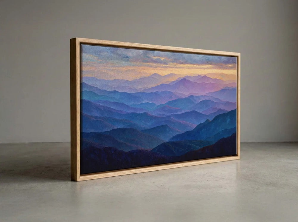Blue Ridge Mountains Sunset Canvas Print, Layered Hills Painting, Serene Landscape Art
