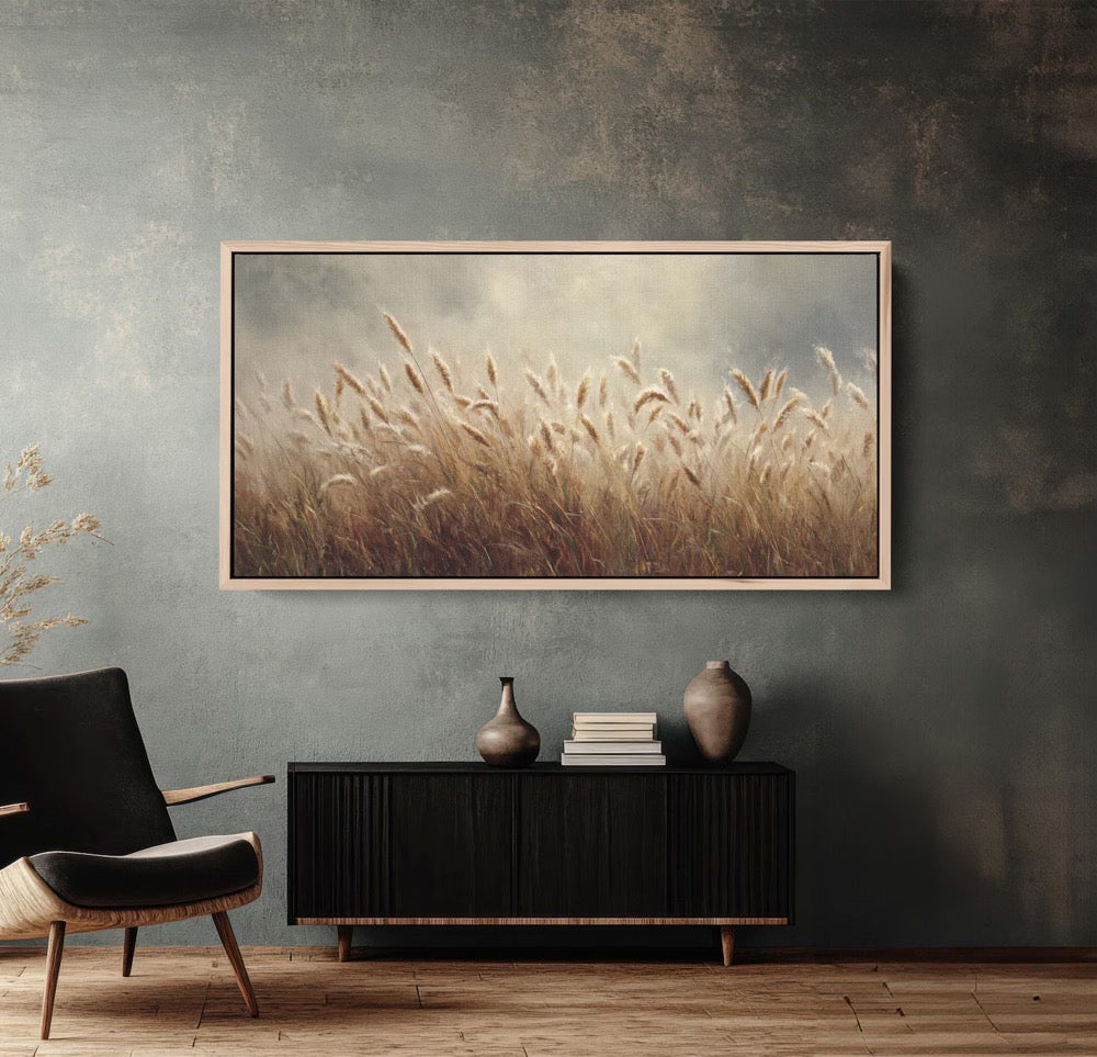 Panoramic Wheat Field Canvas, Soft Neutral Wall Art, Modern Farmhouse Decor, Rustic Landscape Print, Over The Sofa Art