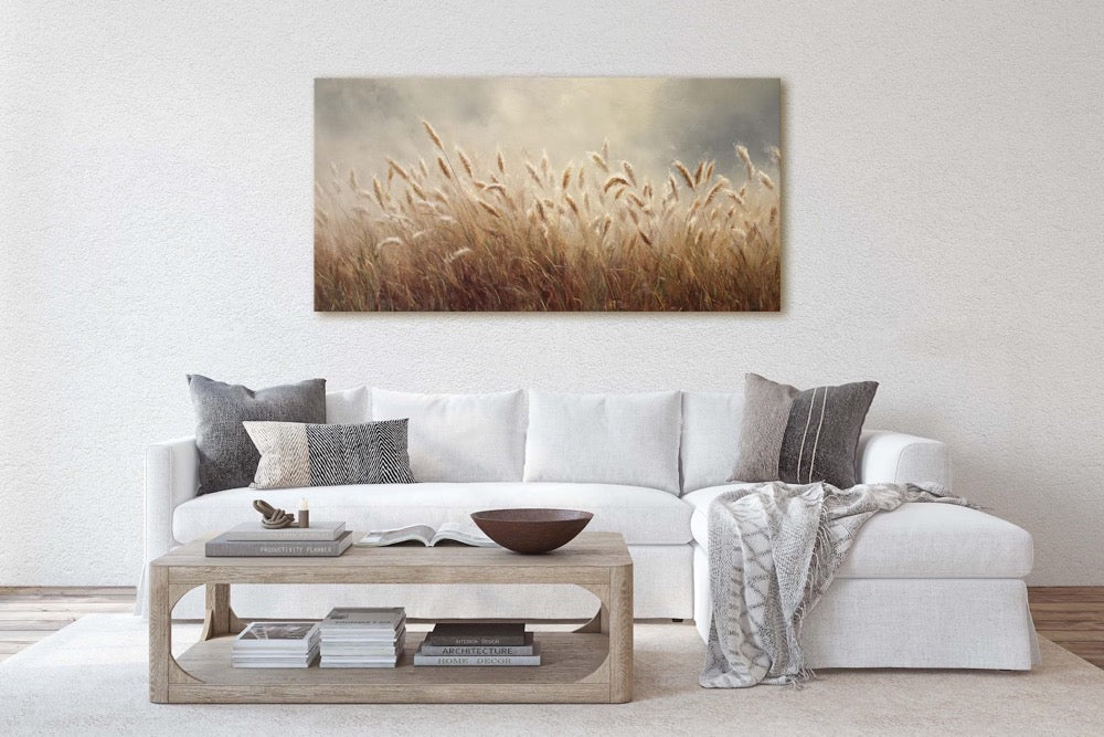Panoramic Wheat Field Canvas, Soft Neutral Wall Art, Modern Farmhouse Decor, Rustic Landscape Print, Over The Sofa Art