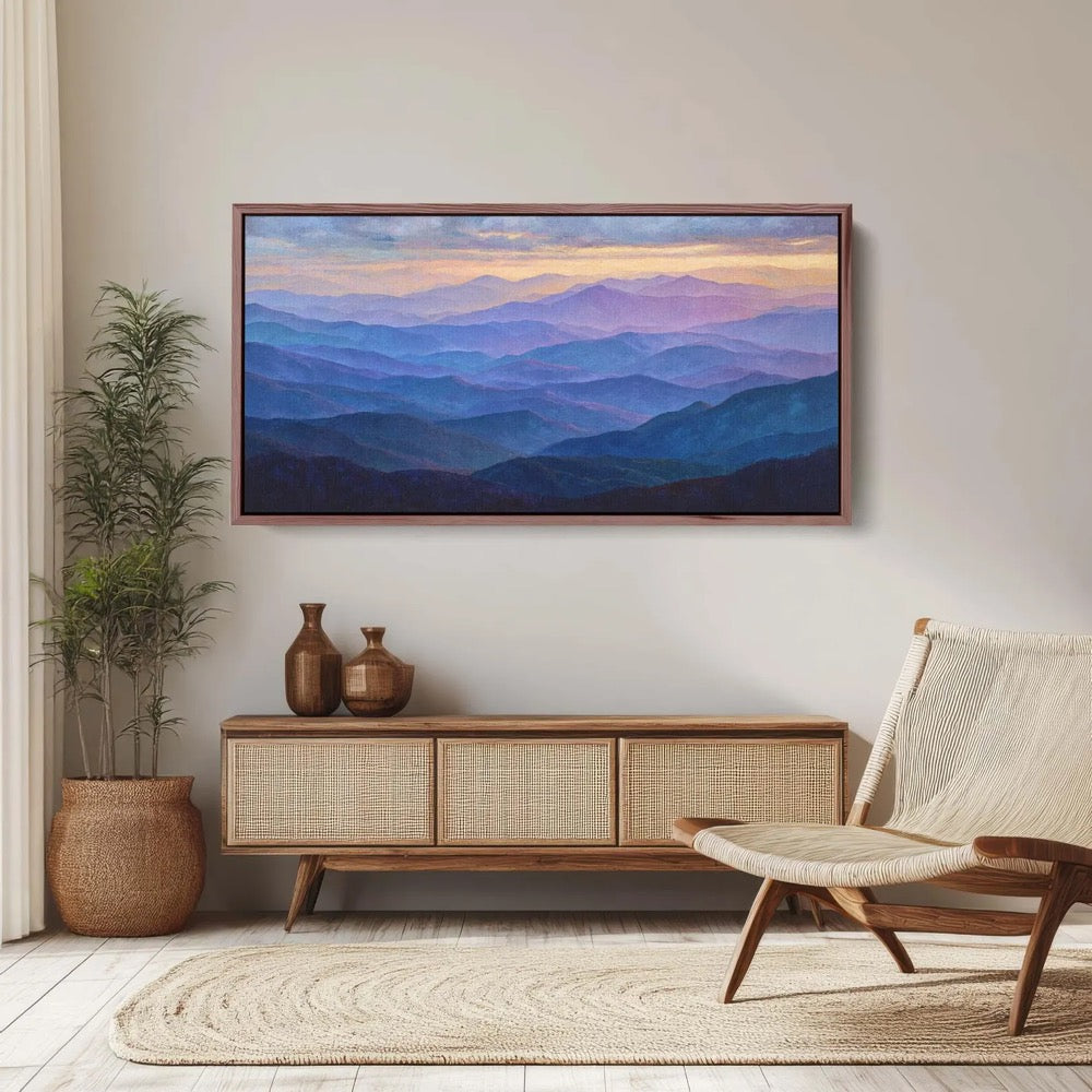 Blue Ridge Mountains Sunset Canvas Print, Layered Hills Painting, Serene Landscape Art